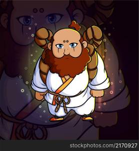 The monk with a beard is looking at camera esport mascot design