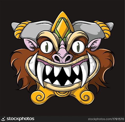 The monster of the warrior mask with the colorful style of illustration