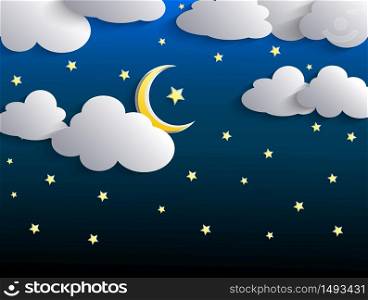 The moon and stars in night sky.Vector