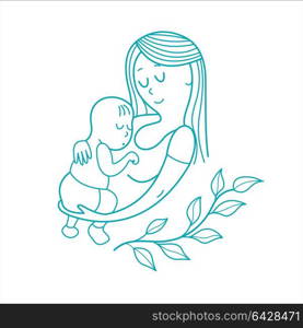 The mother and her child. Linear vector illustration. Logo of a happy motherhood and childhood. Happy family.