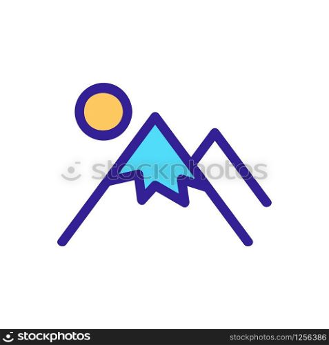 The mountain sun icon is a vector. Thin line sign. Isolated contour symbol illustration. The mountain sun icon is a vector. Isolated contour symbol illustration