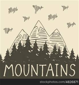The mountains and forest retro style. Vector illustration