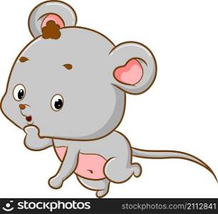 The mouse is running away with a cute face