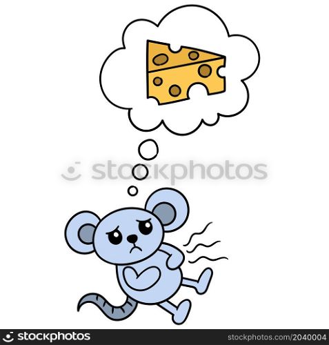 the mouse is saddened by hunger and imagines a piece of delicious cheese