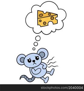 the mouse is saddened by hunger and imagines a piece of delicious cheese