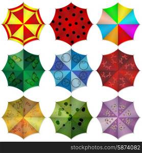The Multi colored beach umbrella. Vector illustration.. Multi colored beach umbrellas. Vector illustration.