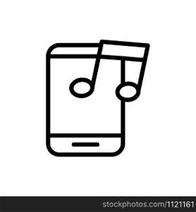 The music app in the phone icon vector. A thin line sign. Isolated contour symbol illustration. The music app in the phone icon vector. Isolated contour symbol illustration
