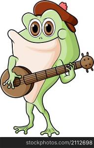 The musician frog is singing and playing the banjo