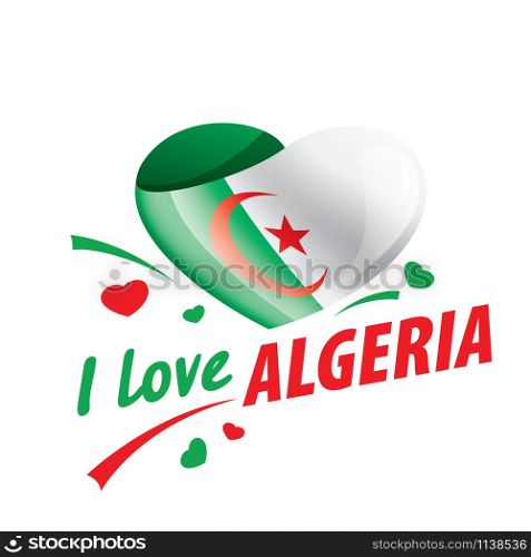 The national flag of the Algeria and the inscription I love Algeria. Vector illustration.. The national flag of the Algeria and the inscription I love Algeria. Vector illustration