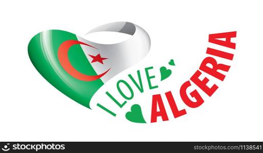 The national flag of the Algeria and the inscription I love Algeria. Vector illustration.. The national flag of the Algeria and the inscription I love Algeria. Vector illustration