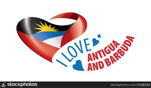 The national flag of the Antigua and Barbuda and the inscription I love Antigua and Barbuda. Vector illustration.. The national flag of the Antigua and Barbuda and the inscription I love Antigua and Barbuda. Vector illustration