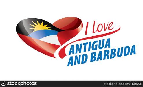 The national flag of the Antigua and Barbuda and the inscription I love Antigua and Barbuda. Vector illustration.. The national flag of the Antigua and Barbuda and the inscription I love Antigua and Barbuda. Vector illustration