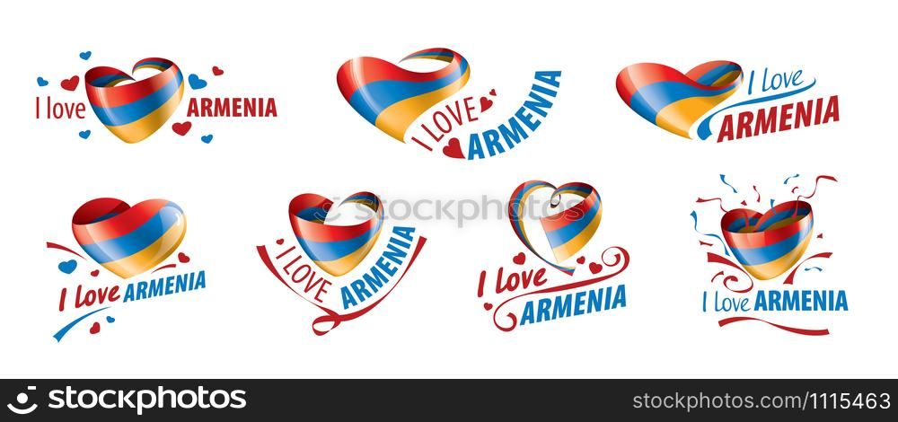 The national flag of the Armenia and the inscription I love Armenia. Vector illustration.. The national flag of the Armenia and the inscription I love Armenia. Vector illustration