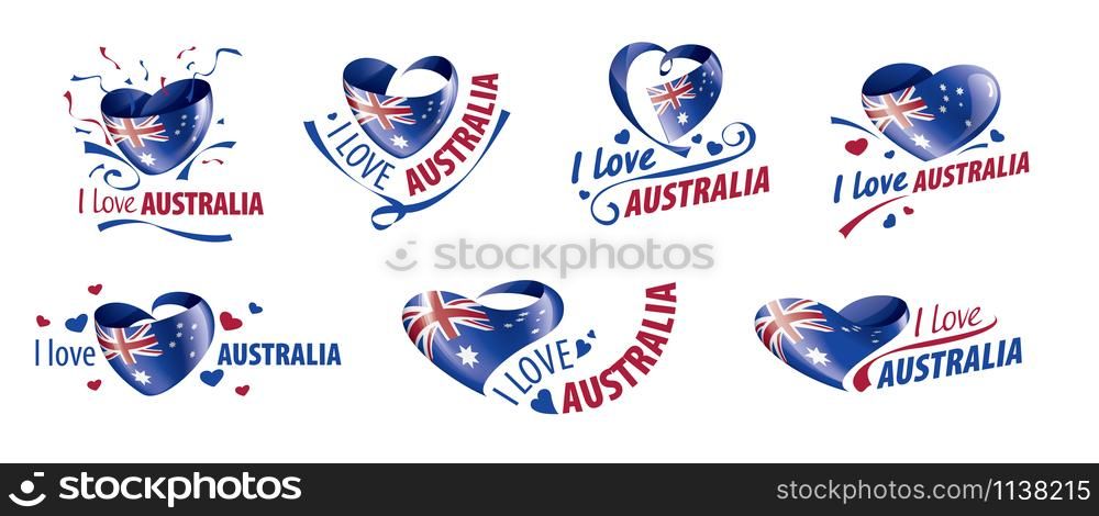 The national flag of the Australia and the inscription I love Australia. Vector illustration.. The national flag of the Australia and the inscription I love Australia. Vector illustration