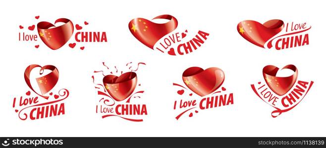 The national flag of the China and the inscription I love China. Vector illustration.. The national flag of the China and the inscription I love China. Vector illustration