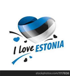 The national flag of the Estonia and the inscription I love Estonia. Vector illustration.. The national flag of the Estonia and the inscription I love Estonia. Vector illustration