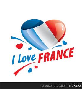 The national flag of the France and the inscription I love France. Vector illustration.. The national flag of the France and the inscription I love France. Vector illustration