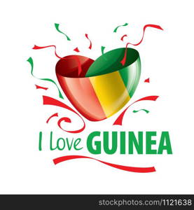 The national flag of the Guinea and the inscription I love Guinea. Vector illustration.. The national flag of the Guinea and the inscription I love Guinea. Vector illustration