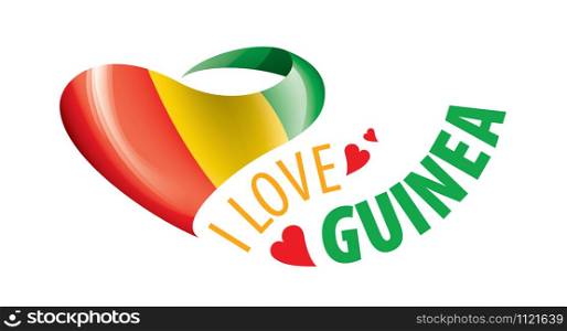 The national flag of the Guinea and the inscription I love Guinea. Vector illustration.. The national flag of the Guinea and the inscription I love Guinea. Vector illustration