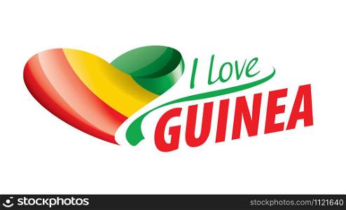 The national flag of the Guinea and the inscription I love Guinea. Vector illustration.. The national flag of the Guinea and the inscription I love Guinea. Vector illustration