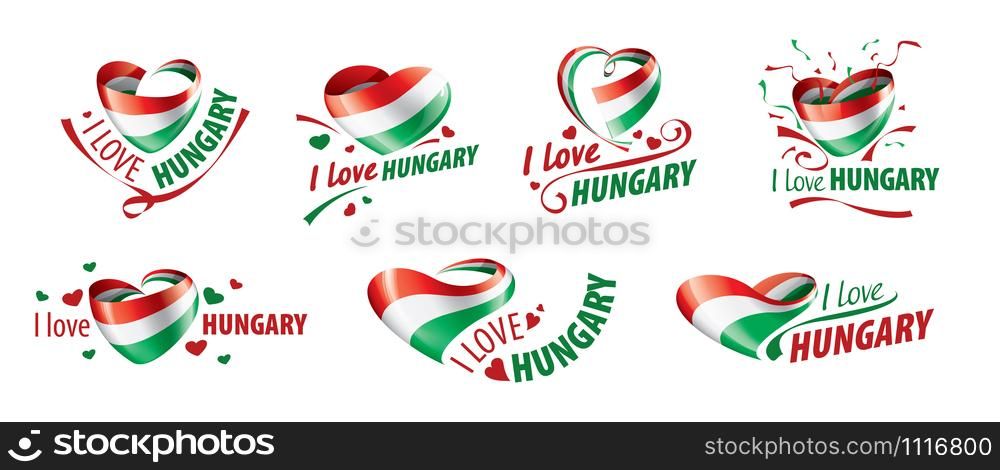 The national flag of the Hungary and the inscription I love Hungary. Vector illustration.. The national flag of the Hungary and the inscription I love Hungary. Vector illustration