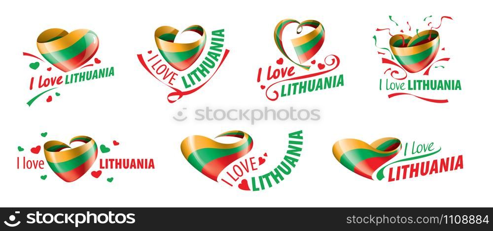 The national flag of the Lithuania and the inscription I love Lithuania. Vector illustration.. The national flag of the Lithuania and the inscription I love Lithuania. Vector illustration