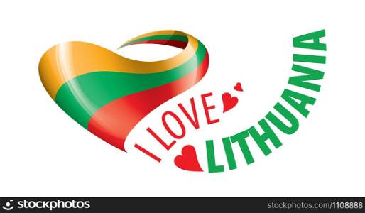 The national flag of the Lithuania and the inscription I love Lithuania. Vector illustration.. The national flag of the Lithuania and the inscription I love Lithuania. Vector illustration
