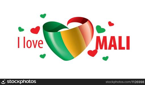 The national flag of the Mali and the inscription I love Mali. Vector illustration.. The national flag of the Mali and the inscription I love Mali. Vector illustration