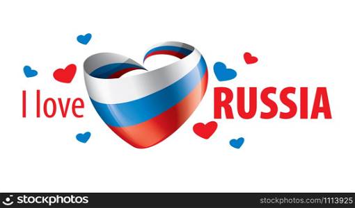 The national flag of the Russia and the inscription I love Russia. Vector illustration.. The national flag of the Russia and the inscription I love Russia. Vector illustration