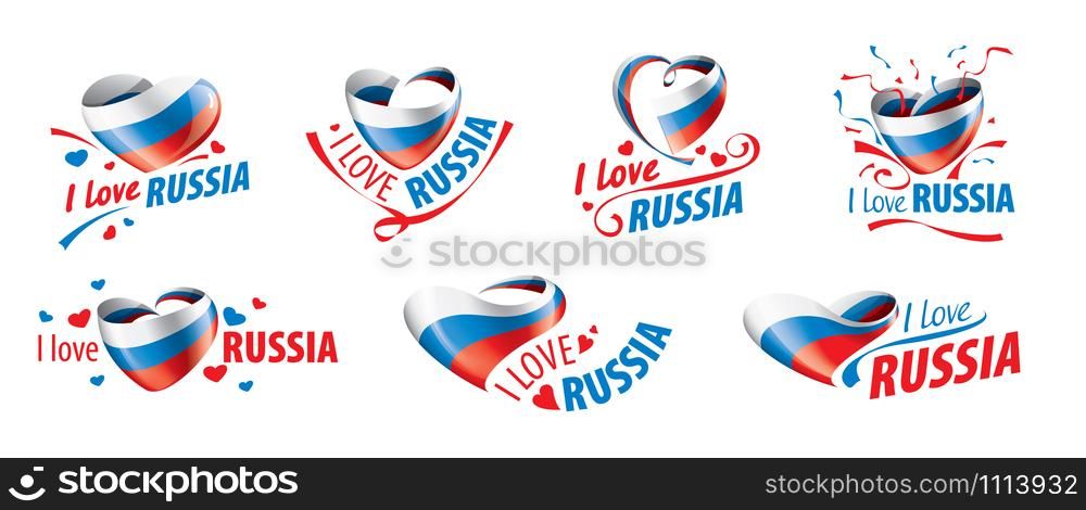 The national flag of the Russia and the inscription I love Russia. Vector illustration.. The national flag of the Russia and the inscription I love Russia. Vector illustration