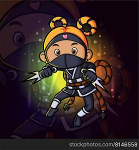The ninja girl attack with the trident esport mascot logo design