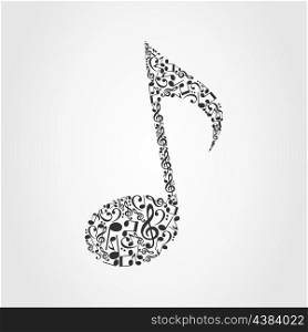 The note made of musical notes. A vector illustration
