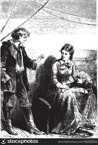 The novice always reassured Mrs. Weldon, vintage engraved illustration.