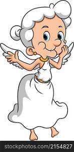 The old angel woman is flying the white wings