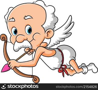 The old cupid man is aiming with the love arrow