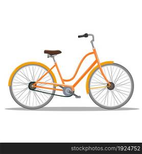 The old orange classic bicycle icon. Isolated on a white background. Vector illustration in flat style. The old orange classic bicycle.