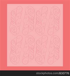 The ornament for bedroom wall pattern with regular designs over a pink background and dark pink-colored square frame vector color drawing or illustration
