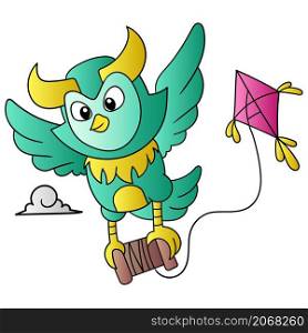 the owl flew into the sky carrying the kite into the sky