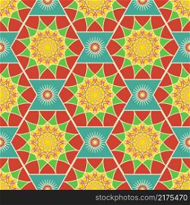 The pattern is bright, colorful in ethnic, tribal style, seamless consists of abstract figures. Seamless pattern in ethnic style