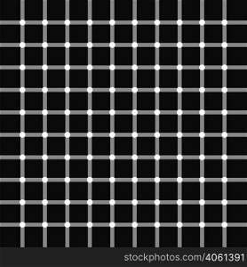 The pattern of intersecting gray lines on a black background, white circles at the intersections of the lines, the illusion of black circles, vector illustration for print or website design.. pattern of intersecting gray lines