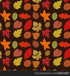 The pattern with autumn leaves on a brown background is beautiful