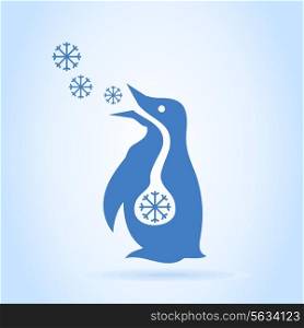 The penguin breathes snow. A vector illustration