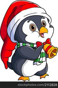 The penguin is wearing neck bell and wishing something