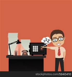 The person at office opens the safe. A vector illustration