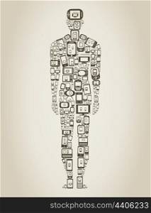 The person made of phone and the TV. A vector illustration