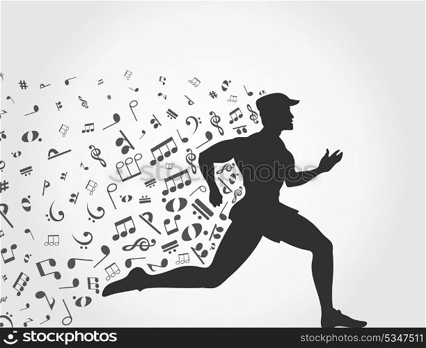 The person runs with notes. A vector illustration
