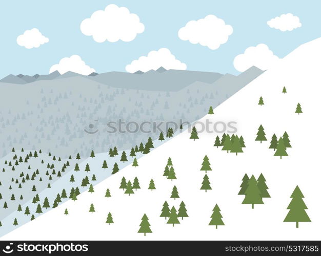 The pine forest in the mountains. Vector illustration