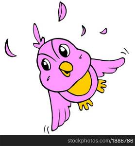 The pink female bird flies up cheerfully. cartoon illustration sticker mascot emoticon