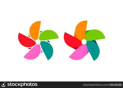 The pinwheel logo flat design vector illustrations. Isolated on a white background.