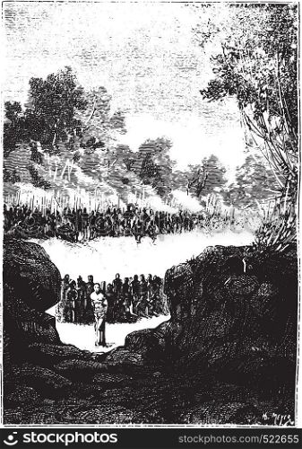 The pit then appeared distinctly, vintage engraved illustration.